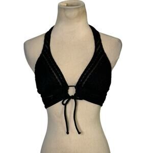Robin Piccone Carly Lace Halter Bikini Top in Black Size XS